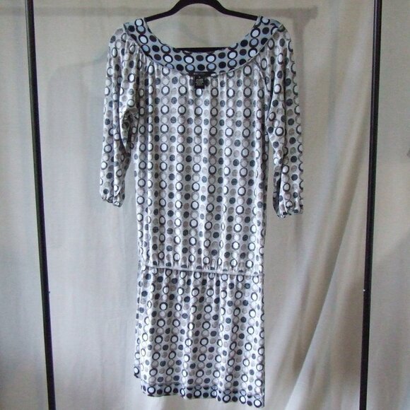 BCBGMaxAzria dress polka dot blue black brown medium pull over graphic dots - Picture 12 of 15